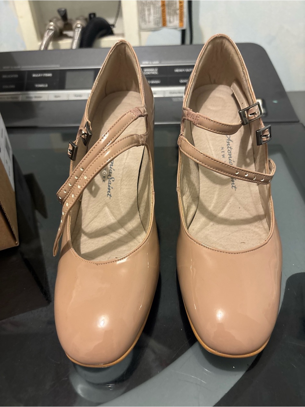 Patent Mary Jane Heels in Nude with Double Straps